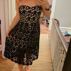 Just Me - black midi appliqué/lace dress